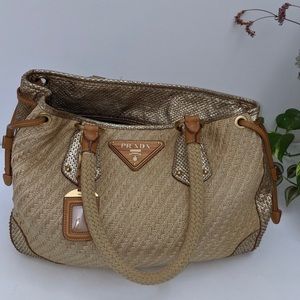 Prada Paglia naturale metallic straw tote bag
